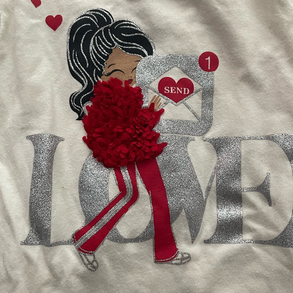 New Girls Long Sleeve Ivory Love Shirt Top, Size 8 Medium